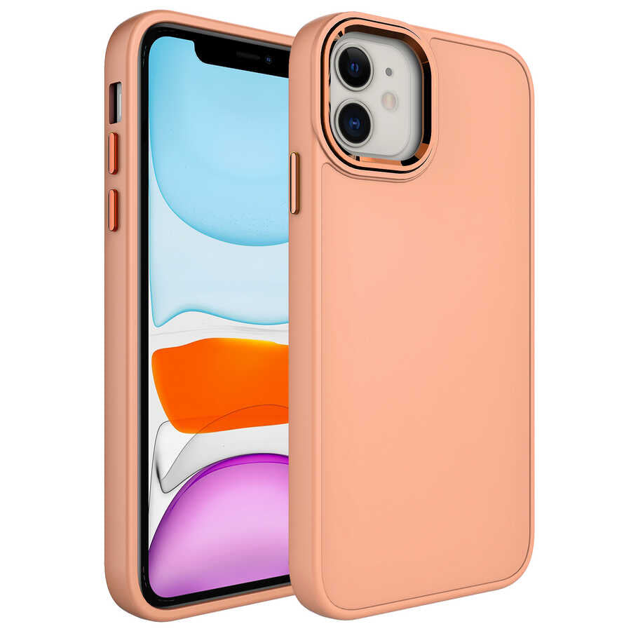 Apple iPhone 11 Uyumlu Kılıf Metal Çerçeve ve Buton Tasarımlı Silikon Zore Luna Kapak