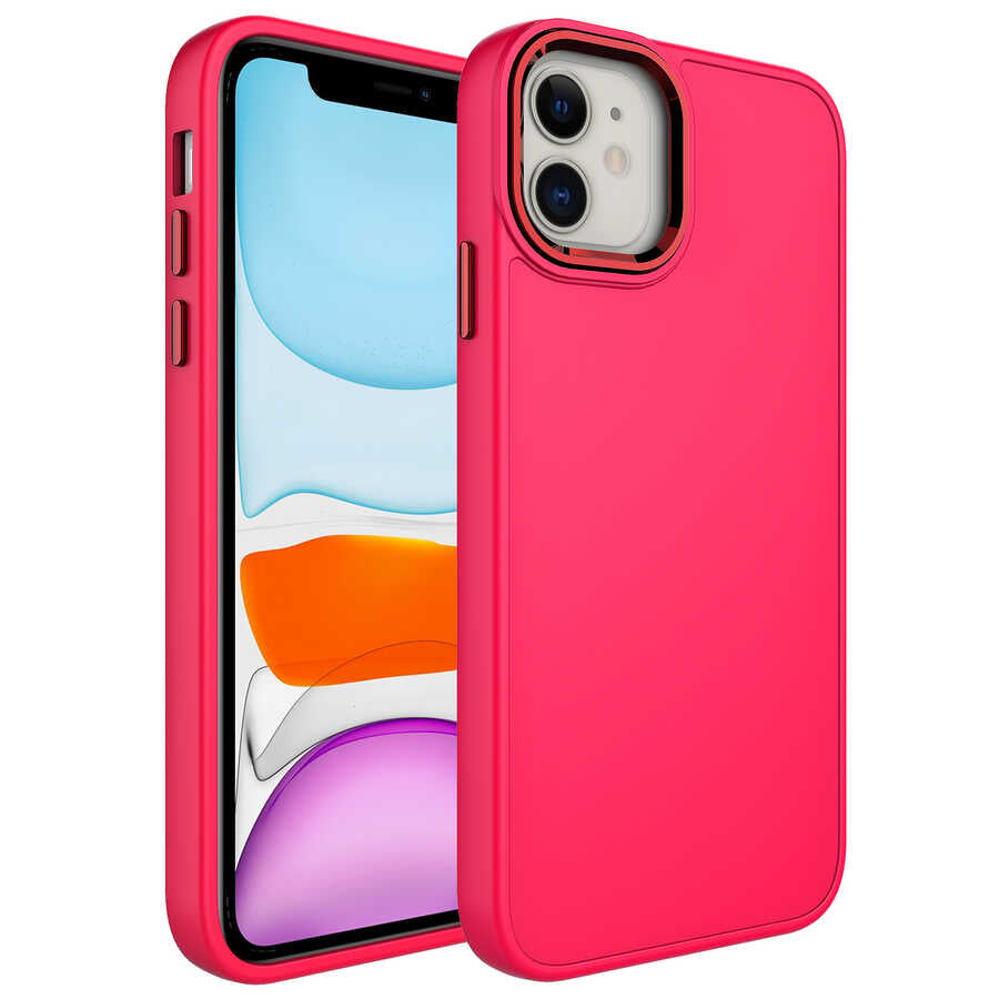Apple iPhone 11 Uyumlu Kılıf Metal Çerçeve ve Buton Tasarımlı Silikon Zore Luna Kapak