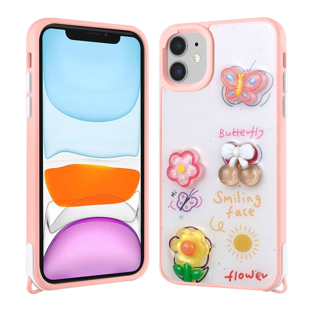 Apple iPhone 11 Uyumlu Kılıf Parlayan Simli Kabartma Figürlü Zore Cevze Kapak