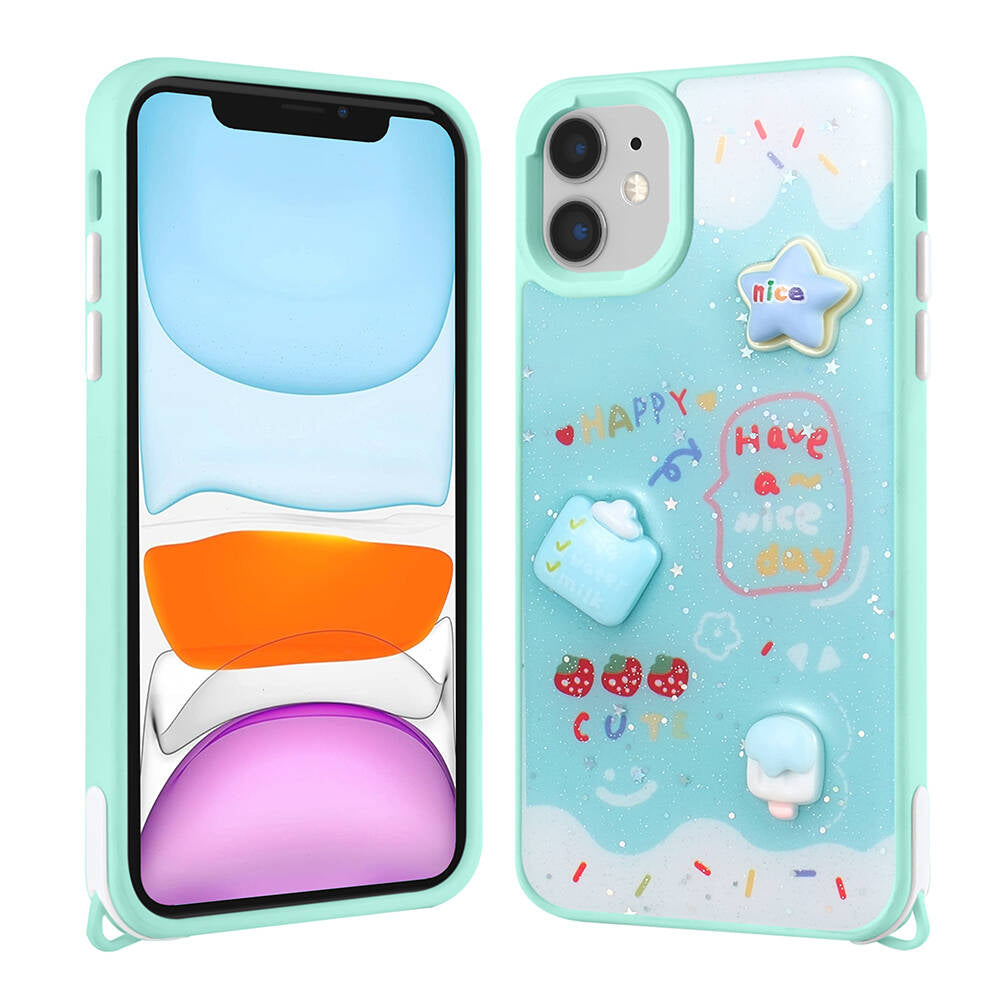 Apple iPhone 11 Uyumlu Kılıf Parlayan Simli Kabartma Figürlü Zore Cevze Kapak