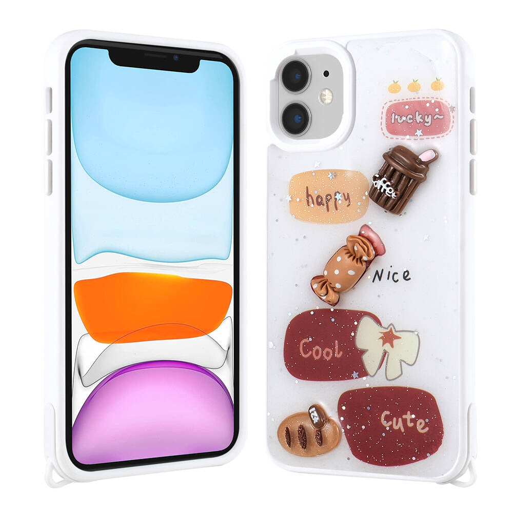 Apple iPhone 11 Uyumlu Kılıf Parlayan Simli Kabartma Figürlü Zore Cevze Kapak