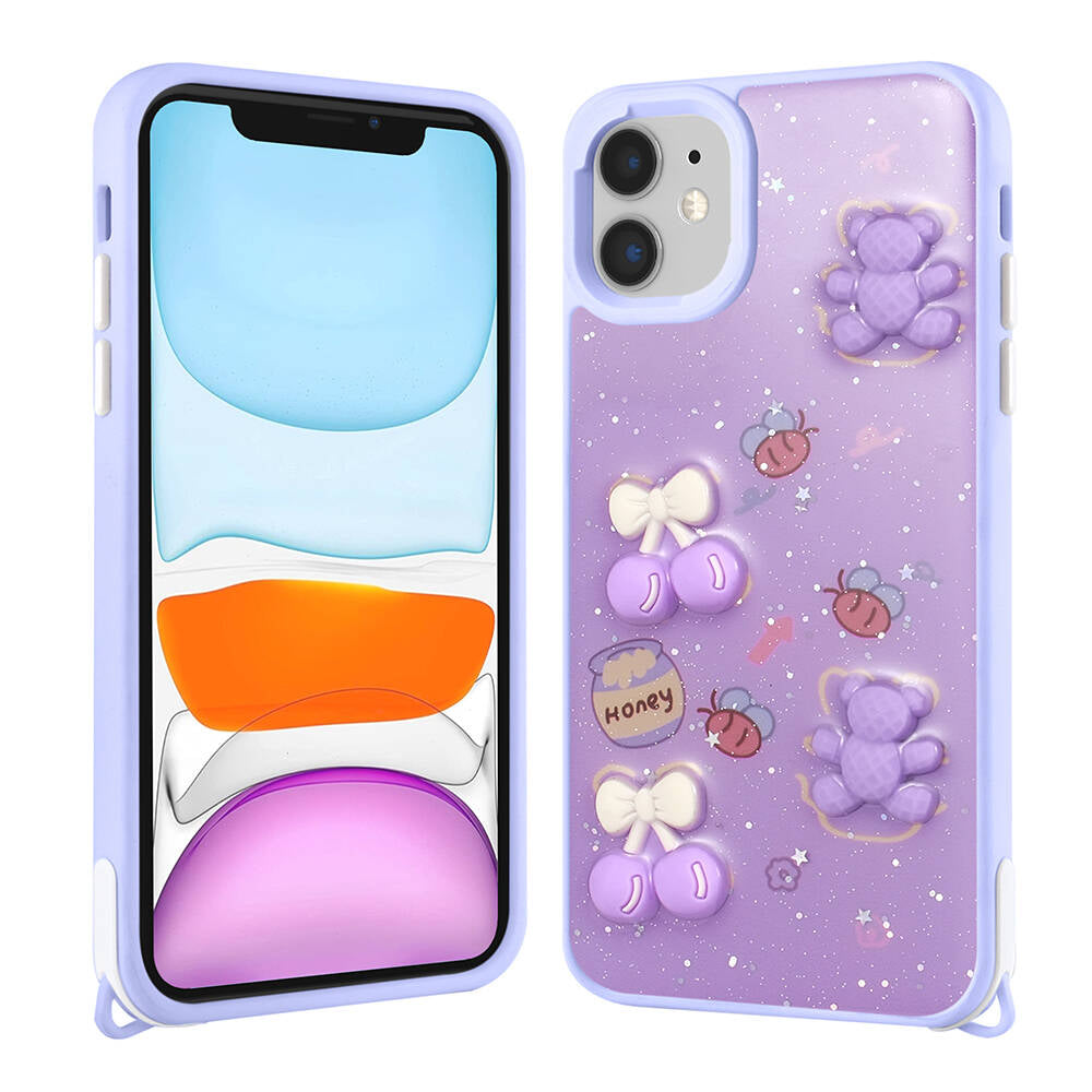 Apple iPhone 11 Uyumlu Kılıf Parlayan Simli Kabartma Figürlü Zore Cevze Kapak