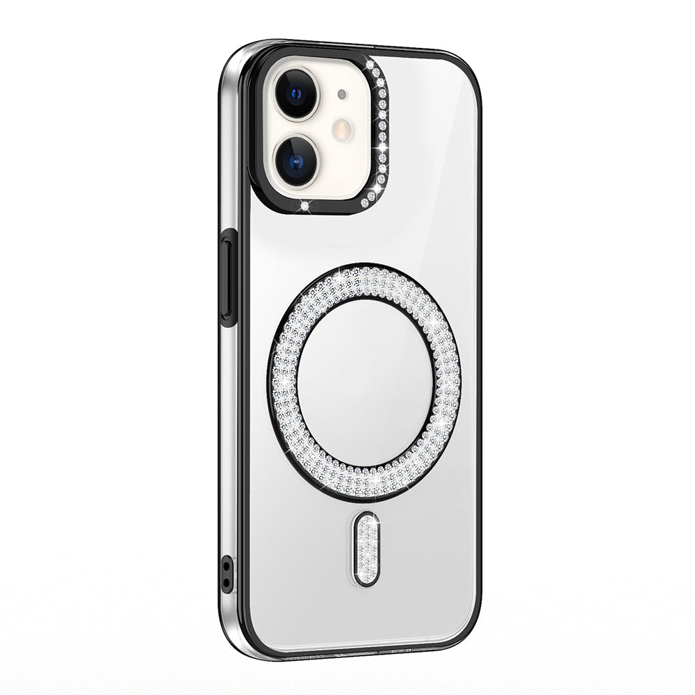 Apple iPhone 11 Uyumlu Kılıf Pırlanta Taş Tasarımlı M-safe Şarj Özellikli Zore Karetta Silikon Kapak