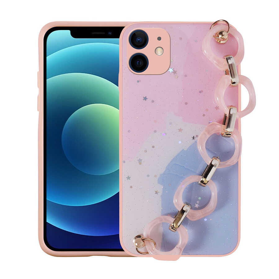 Apple iPhone 11 Uyumlu Kılıf Simli Desenli El Askılı Tutacaklı Zore Elsa Silikon Kapak