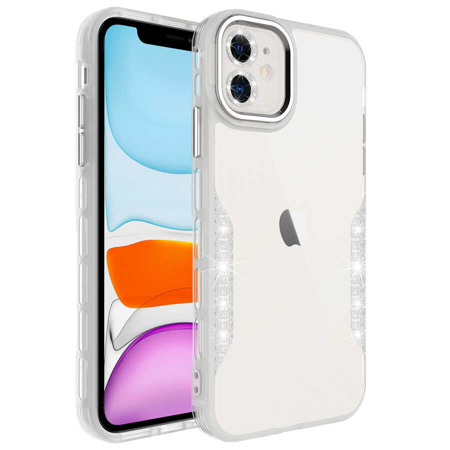 Apple iPhone 11 Uyumlu Kılıf Simli ve Lens Korumalı Zore Pano Kapak