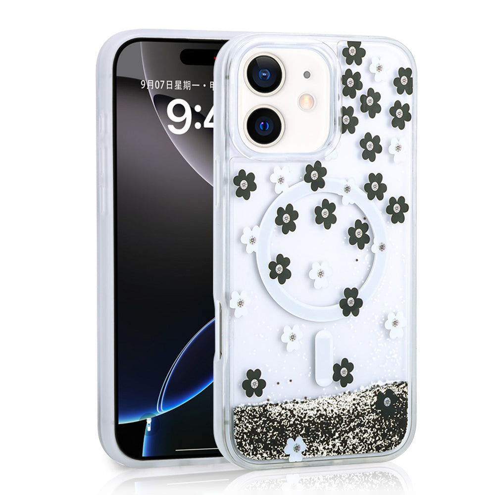 Apple iPhone 11 Uyumlu Kılıf Sıvılı Simli Baskılı Şeffaf Arka Yüzey Zore Mossa Silikon Kapak