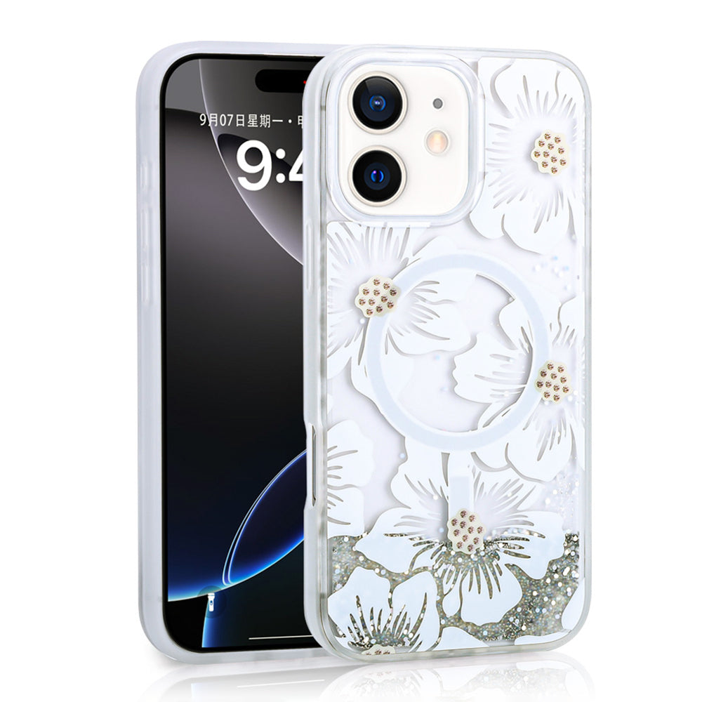 Apple iPhone 11 Uyumlu Kılıf Sıvılı Simli Baskılı Şeffaf Arka Yüzey Zore Mossa Silikon Kapak