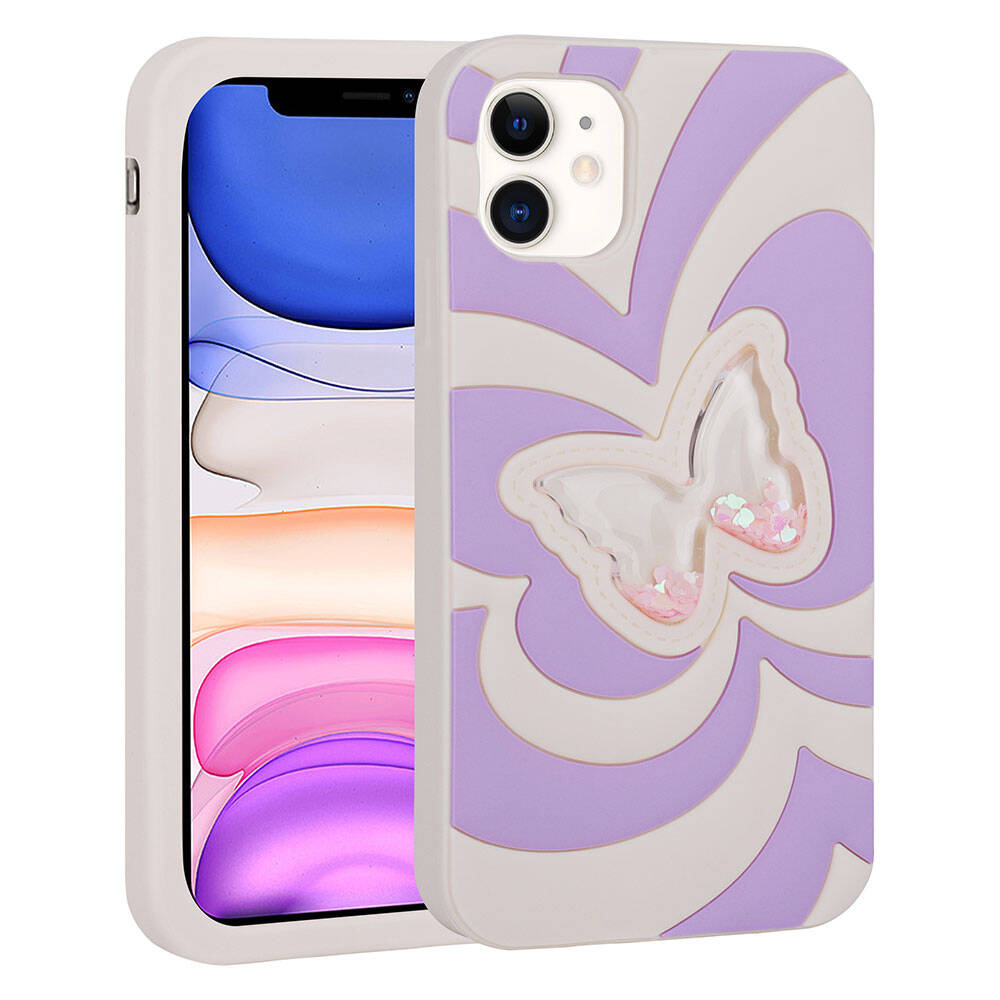 Apple iPhone 11 Uyumlu Kılıf Sıvılı Simli Kelebekli Tasarım Zore Vodena Kapak