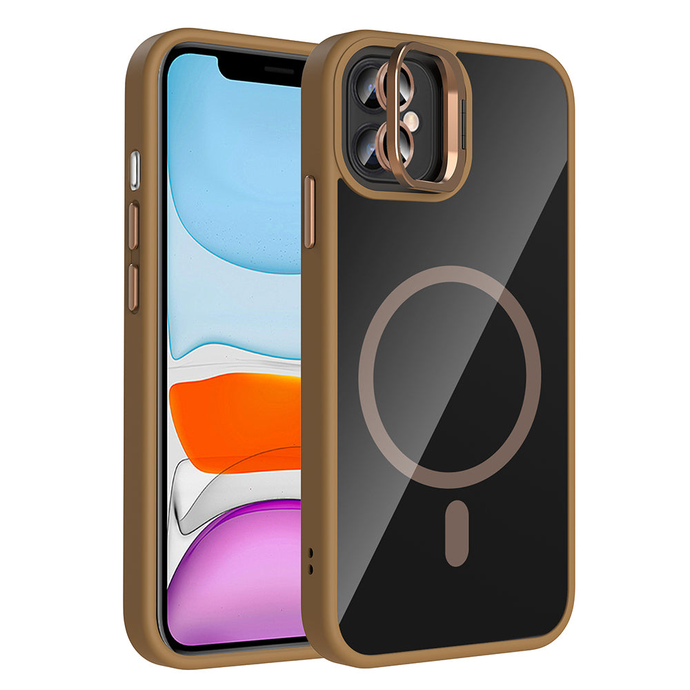 Apple iPhone 11 Uyumlu Kılıf Standlı ve Kamera Lens Hediyeli M-Safe Şarj Özellikli Zore Etro Kapak