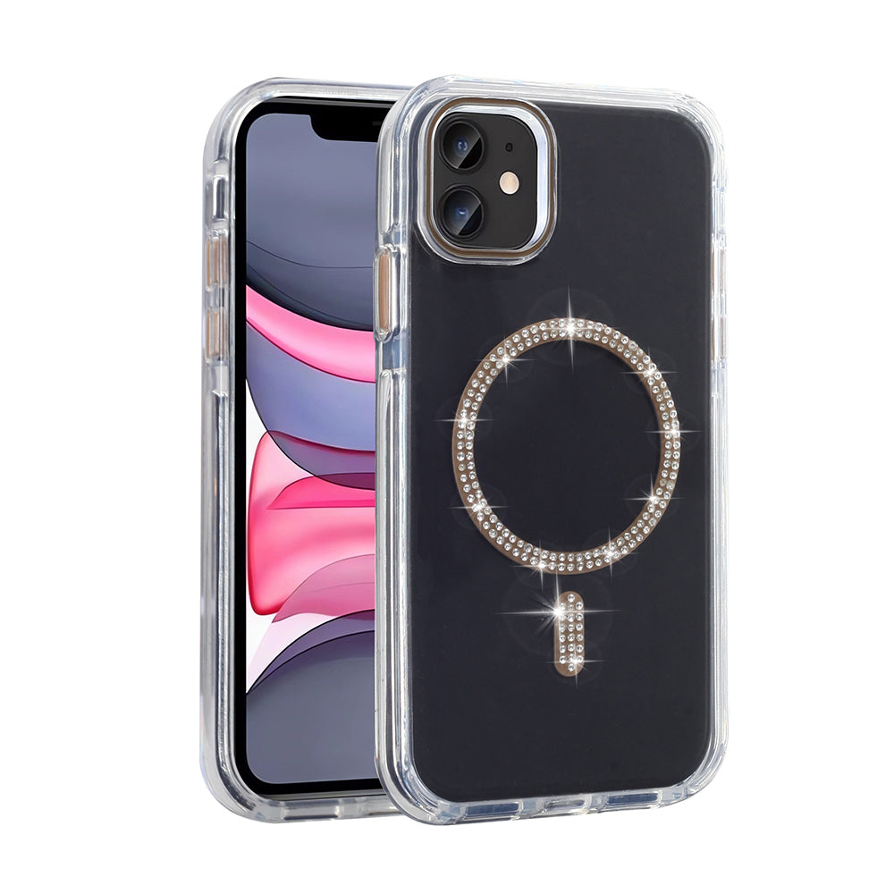 Apple iPhone 11 Uyumlu Kılıf Taşlı Tasarım M-safe Şarj Özellikli Zore Koment Silikon Kapak