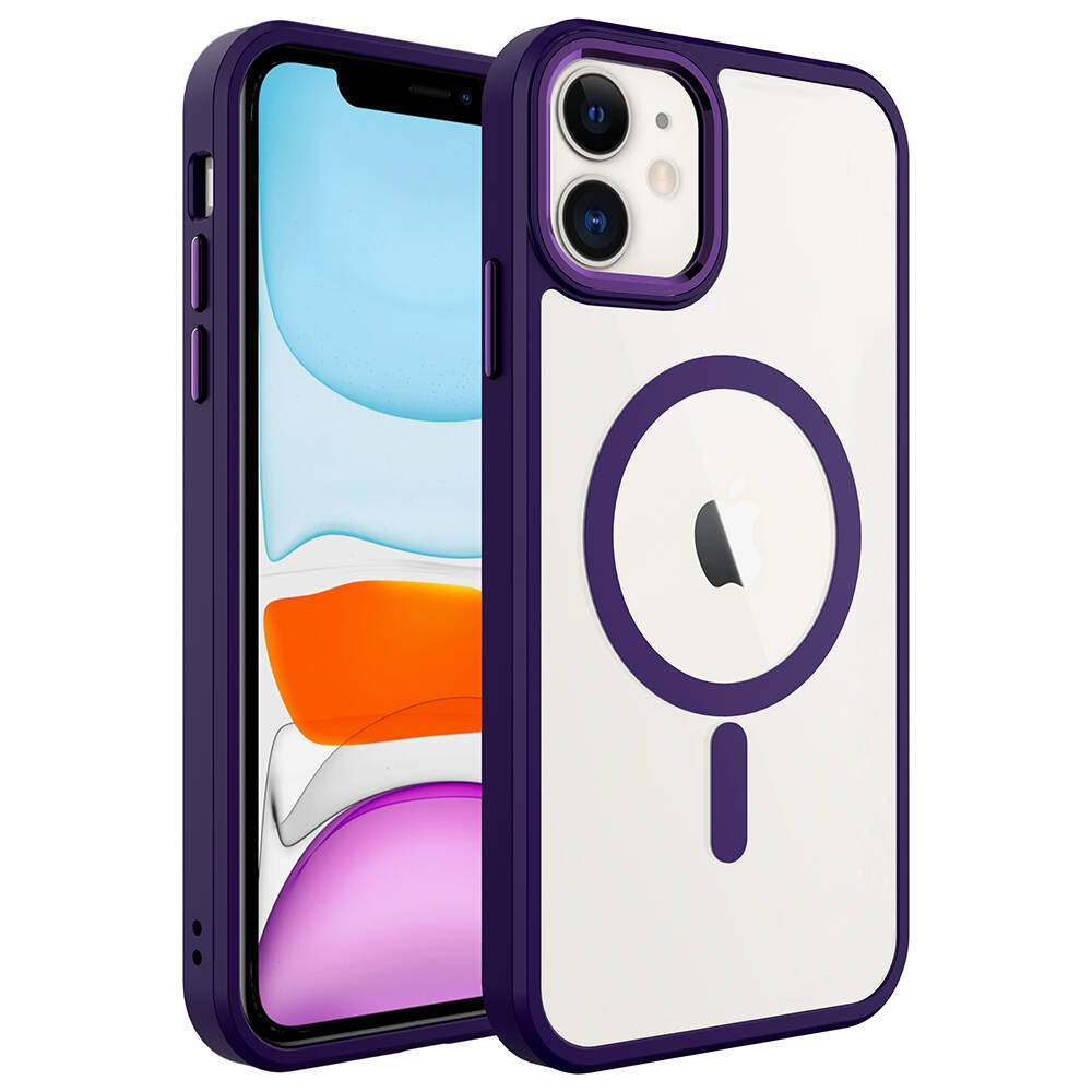 Apple iPhone 11 Uyumlu Kılıf Wireless Şarj Özellikli Zore Krom M-safe Silikon Kapak