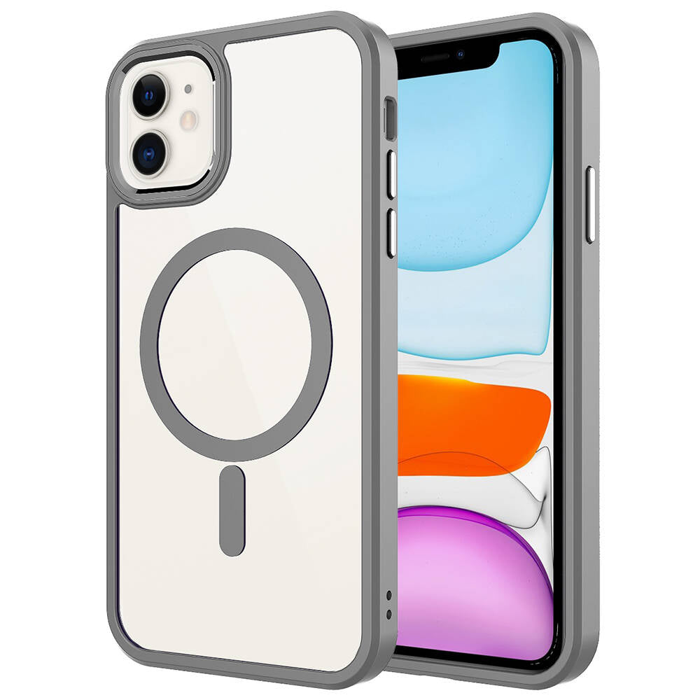 Apple iPhone 11 Uyumlu Kılıf Wireless Şarj Özellikli Zore Krom M-safe Silikon Kapak