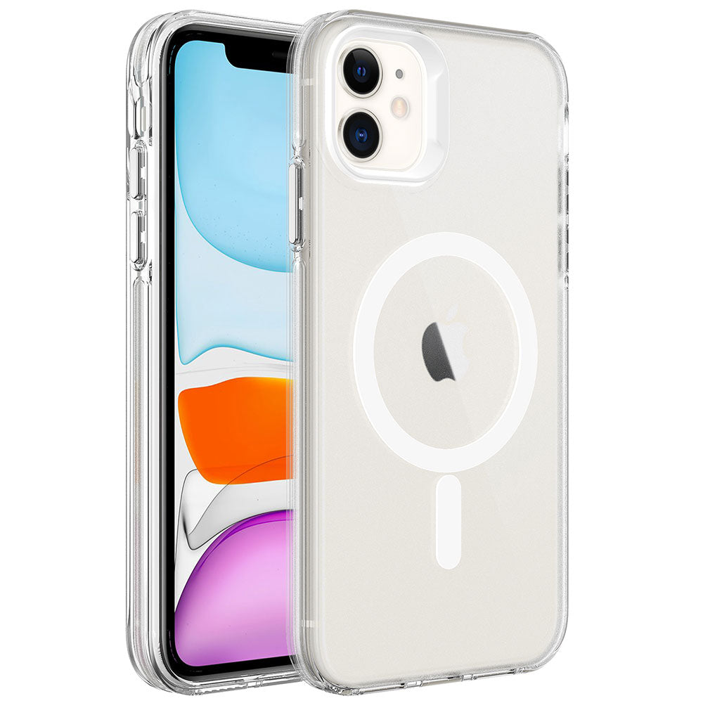 Apple iPhone 11 Uyumlu Kılıf Zore M-safe Şarj Özellikli Buzlu Transparan C-Pro Sert Kapak