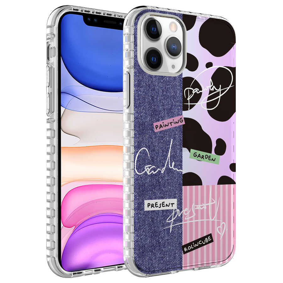 Apple iPhone 11 Pro Uyumlu Kılıf Airbag Kenarlı Renkli Desenli Silikon Zore Elegans Kapak
