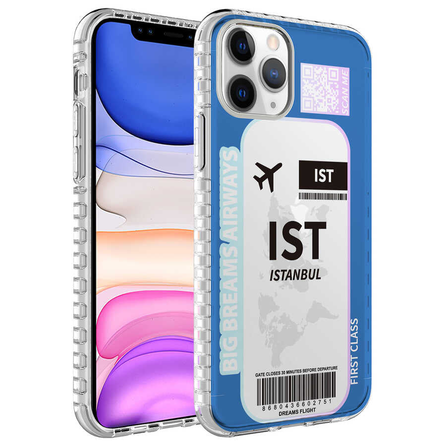 Apple iPhone 11 Pro Uyumlu Kılıf Airbag Kenarlı Renkli Desenli Silikon Zore Elegans Kapak