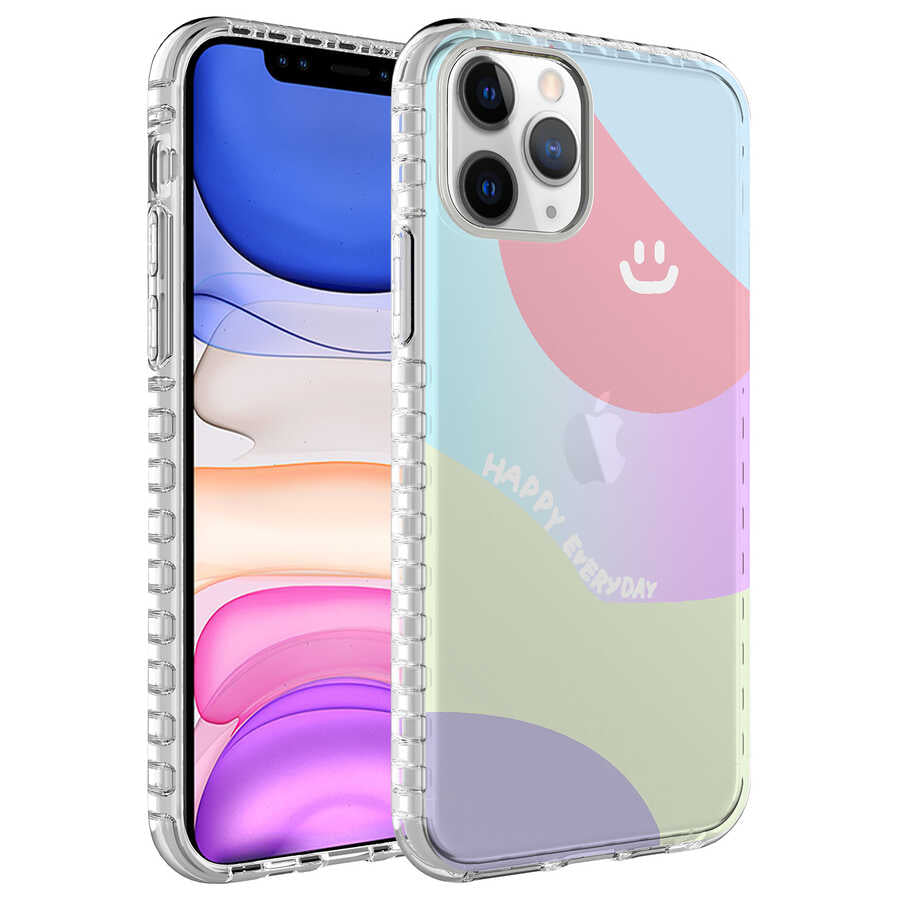 Apple iPhone 11 Pro Uyumlu Kılıf Airbag Kenarlı Renkli Desenli Silikon Zore Elegans Kapak