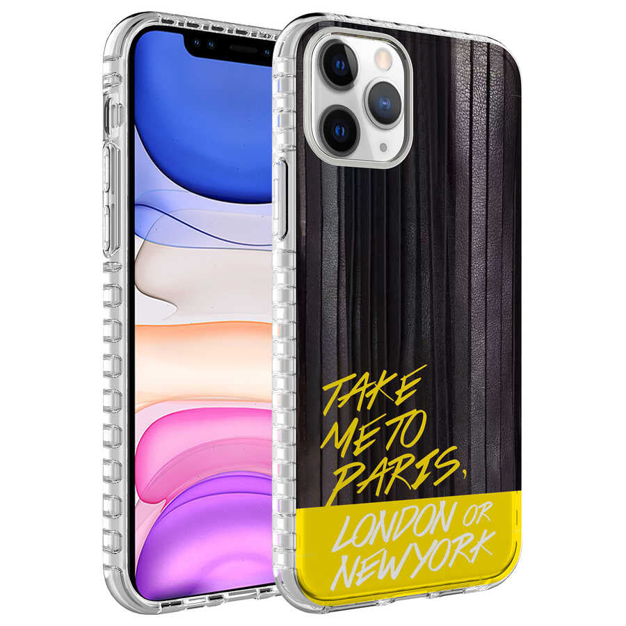 Apple iPhone 11 Pro Uyumlu Kılıf Airbag Kenarlı Renkli Desenli Silikon Zore Elegans Kapak