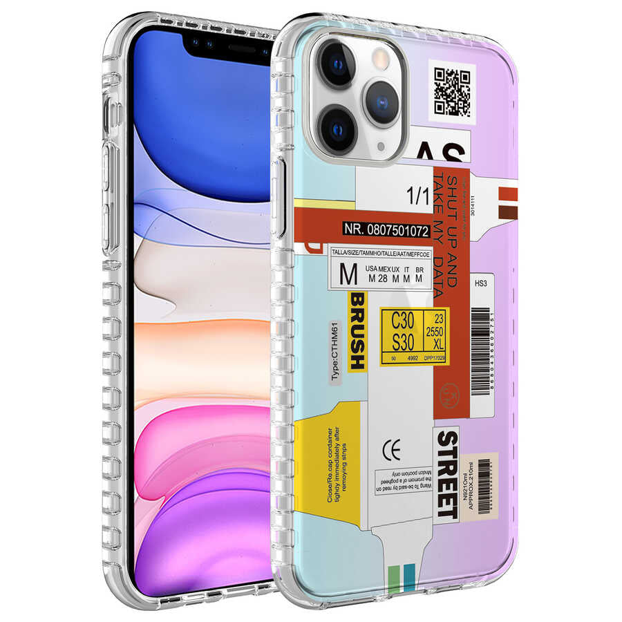 Apple iPhone 11 Pro Uyumlu Kılıf Airbag Kenarlı Renkli Desenli Silikon Zore Elegans Kapak