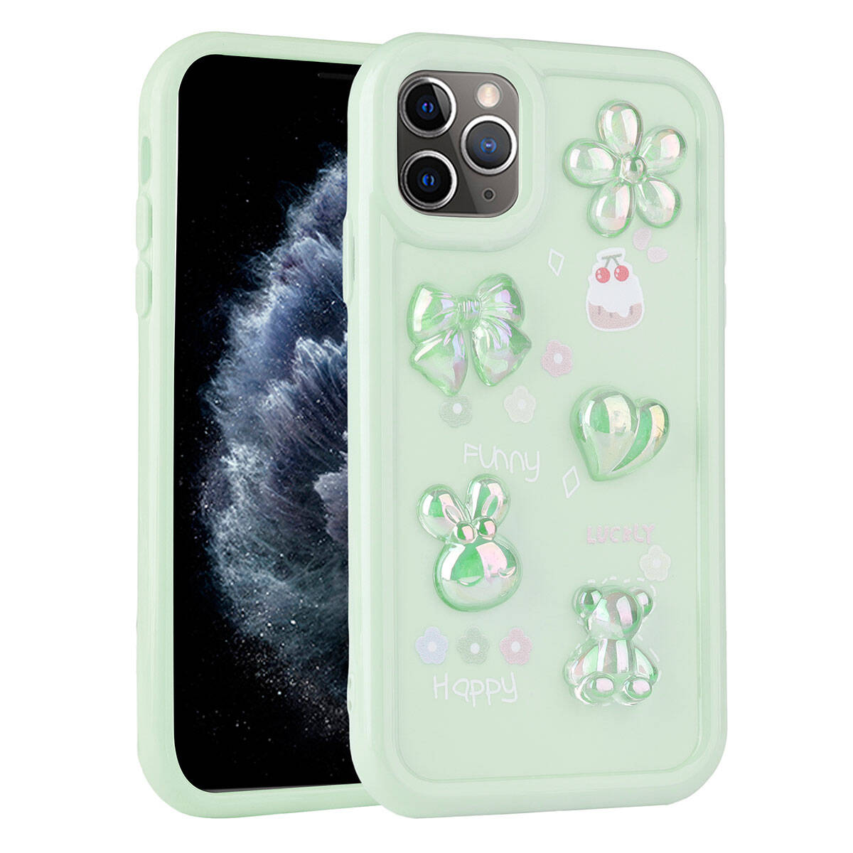 Apple iPhone 11 Pro Max Uyumlu Kılıf Kabartma Figürlü Parlak Zore Toys Silikon Kapak