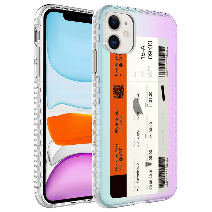 Apple iPhone 12 Uyumlu Kılıf Airbag Kenarlı Renkli Desenli Silikon Zore Elegans Kapak