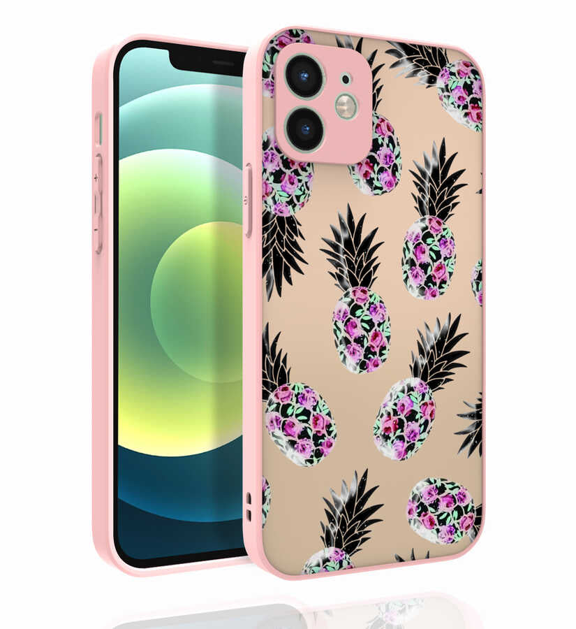 Apple iPhone 12 Uyumlu Kılıf Desenli Kamera Korumalı Parlak Zore Nora Kapak