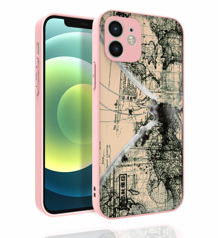 Apple iPhone 12 Uyumlu Kılıf Desenli Kamera Korumalı Parlak Zore Nora Kapak