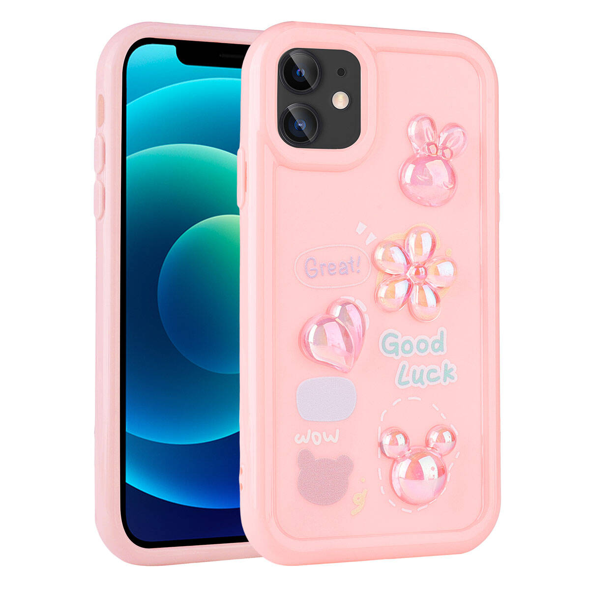 Apple iPhone 12 Uyumlu Kılıf Kabartma Figürlü Parlak Zore Toys Silikon Kapak