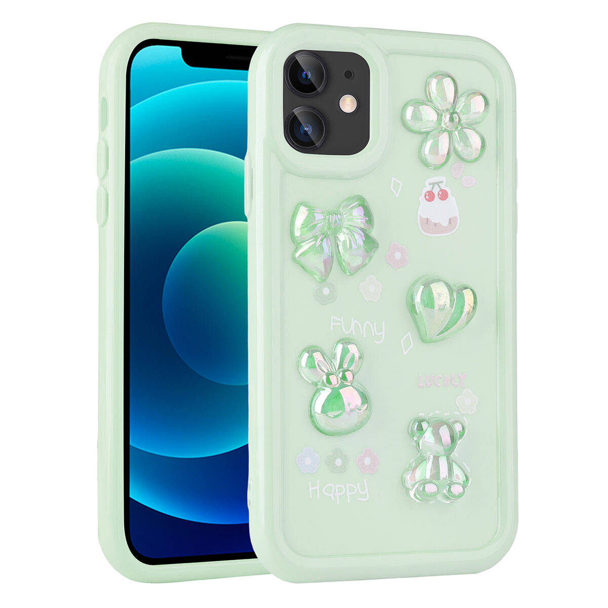 Apple iPhone 12 Uyumlu Kılıf Kabartma Figürlü Parlak Zore Toys Silikon Kapak