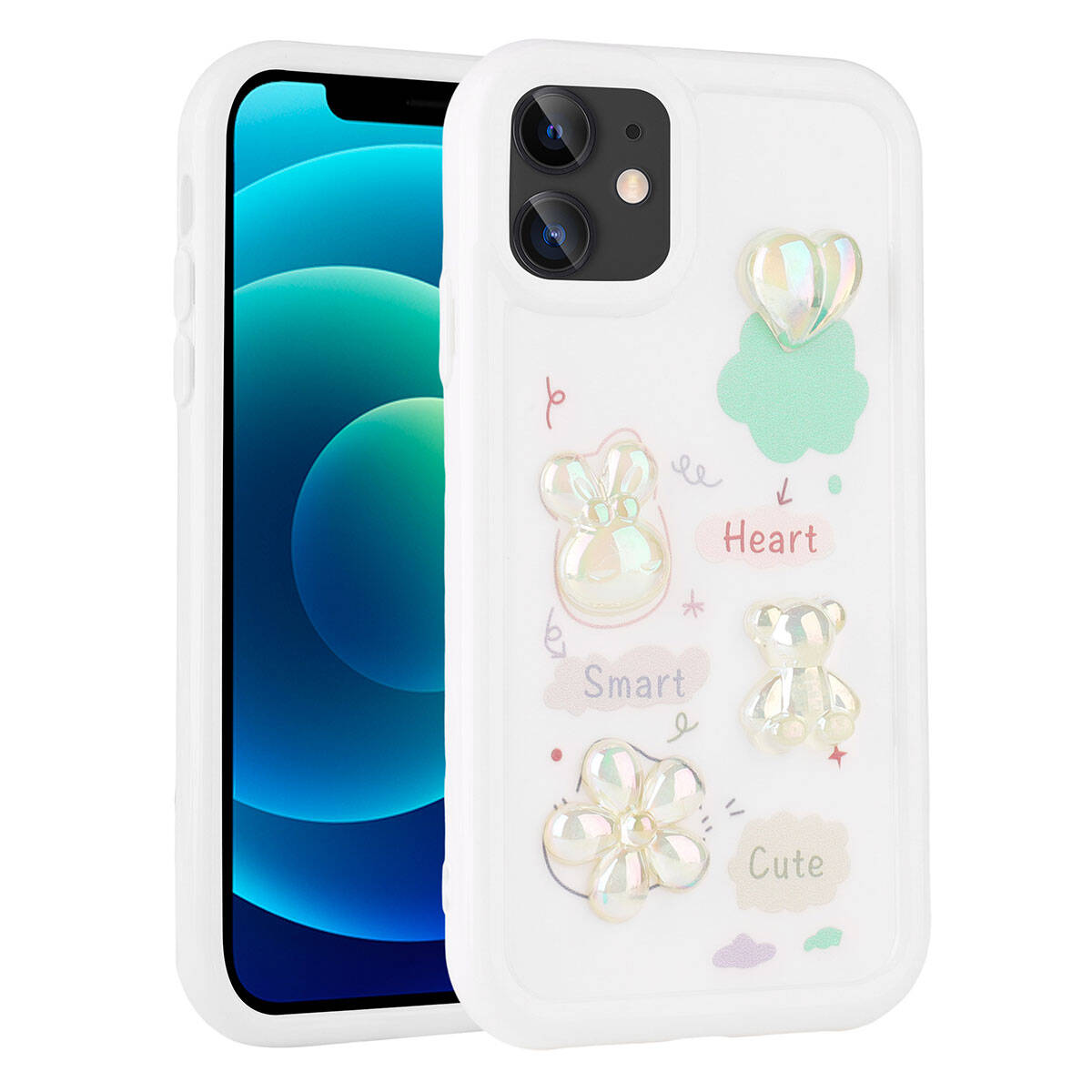 Apple iPhone 12 Uyumlu Kılıf Kabartma Figürlü Parlak Zore Toys Silikon Kapak