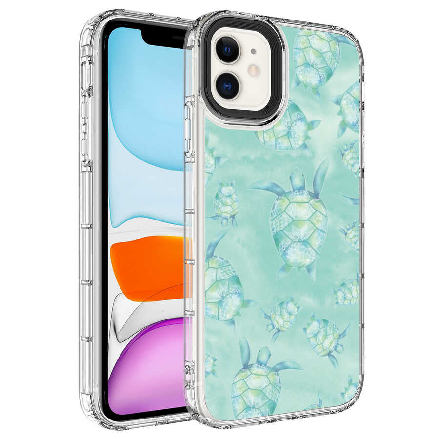Apple iPhone 12 Uyumlu Kılıf Kamera Korumalı Renkli Desenli Sert Silikon Zore Korn Kapak