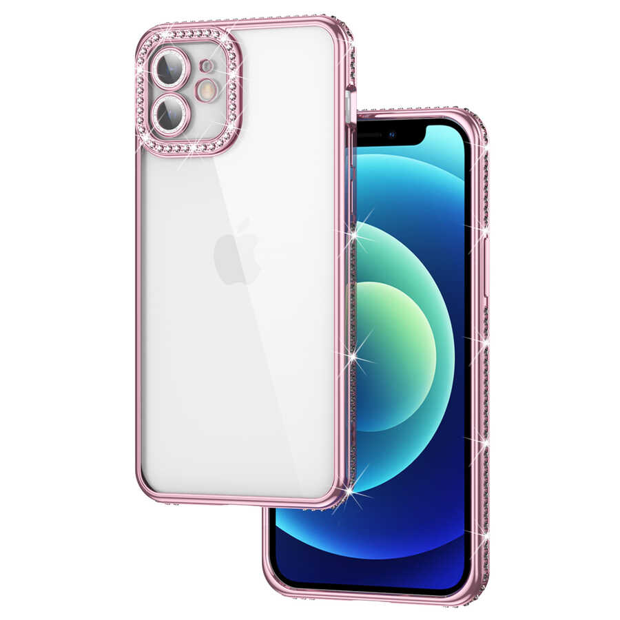 Apple iPhone 12 Uyumlu Kılıf Kamera Korumalı Taşlı Zore Mina Kapak