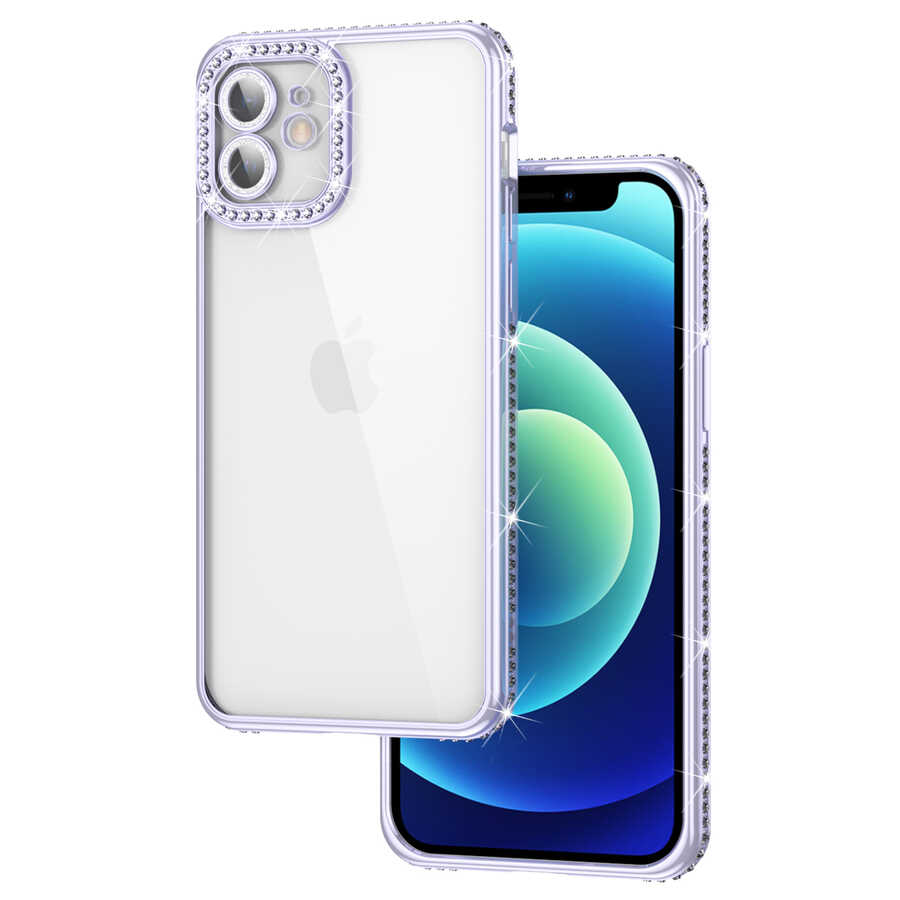 Apple iPhone 12 Uyumlu Kılıf Kamera Korumalı Taşlı Zore Mina Kapak