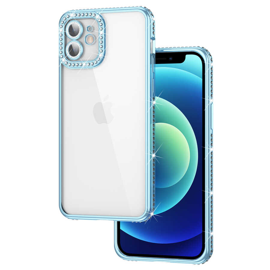 Apple iPhone 12 Uyumlu Kılıf Kamera Korumalı Taşlı Zore Mina Kapak