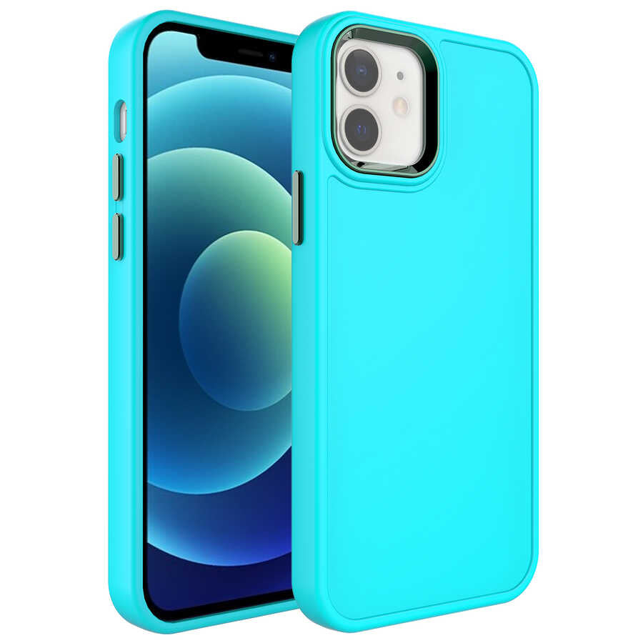 Apple iPhone 12 Uyumlu Kılıf Metal Çerçeve ve Buton Tasarımlı Sert Zore Botox Kapak