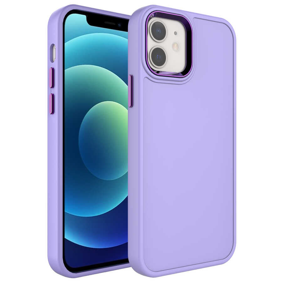 Apple iPhone 12 Uyumlu Kılıf Metal Çerçeve ve Buton Tasarımlı Sert Zore Botox Kapak
