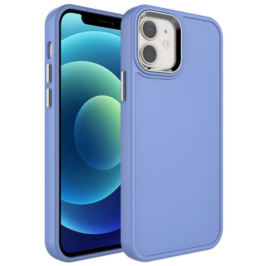 Apple iPhone 12 Uyumlu Kılıf Metal Çerçeve ve Buton Tasarımlı Sert Zore Botox Kapak