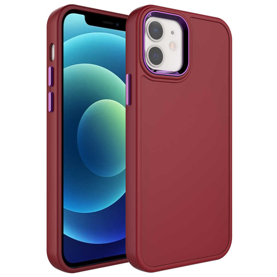 Apple iPhone 12 Uyumlu Kılıf Metal Çerçeve ve Buton Tasarımlı Sert Zore Botox Kapak