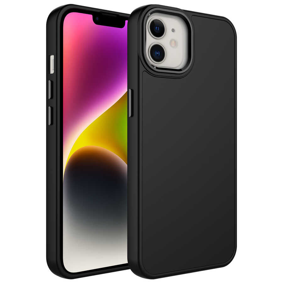 Apple iPhone 12 Uyumlu Kılıf Metal Çerçeve ve Buton Tasarımlı Silikon Zore Luna Kapak