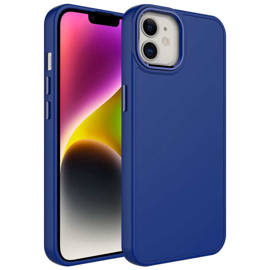 Apple iPhone 12 Uyumlu Kılıf Metal Çerçeve ve Buton Tasarımlı Silikon Zore Luna Kapak