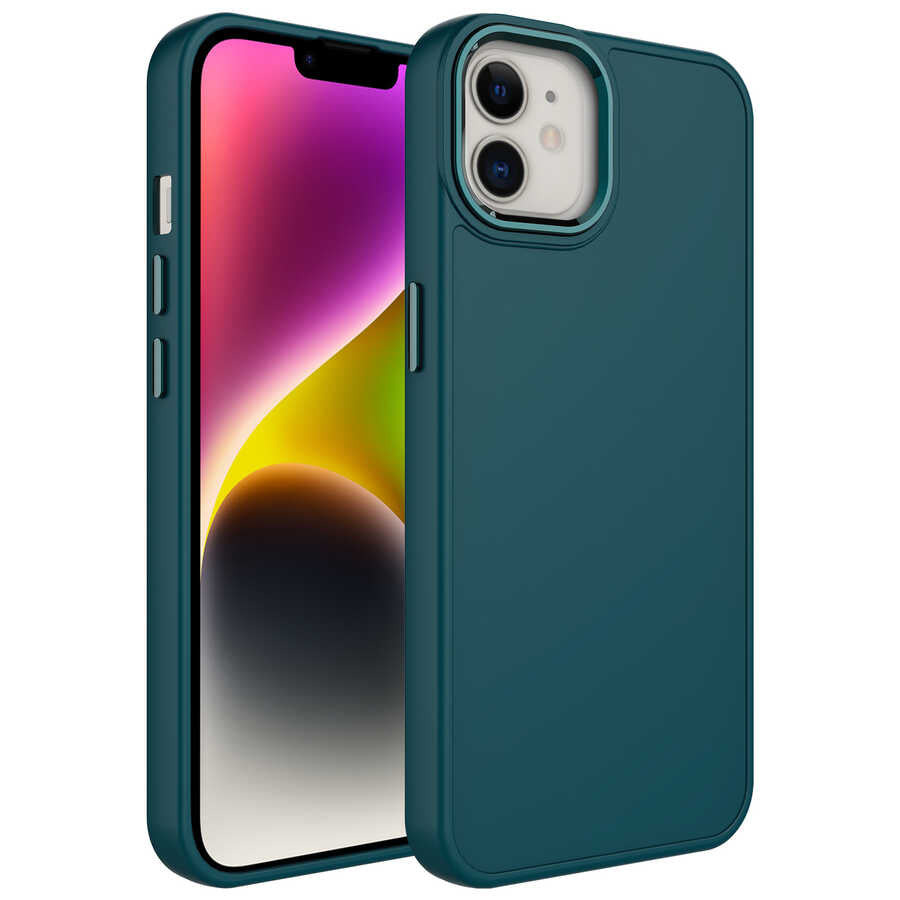 Apple iPhone 12 Uyumlu Kılıf Metal Çerçeve ve Buton Tasarımlı Silikon Zore Luna Kapak