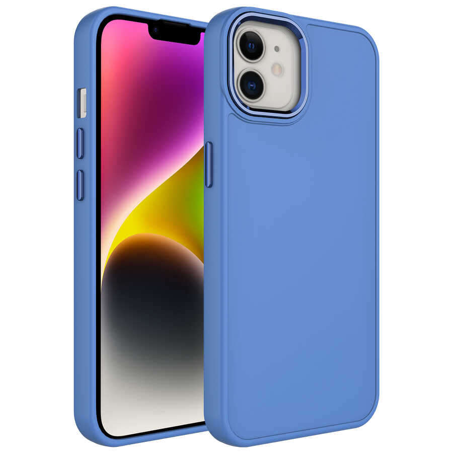 Apple iPhone 12 Uyumlu Kılıf Metal Çerçeve ve Buton Tasarımlı Silikon Zore Luna Kapak