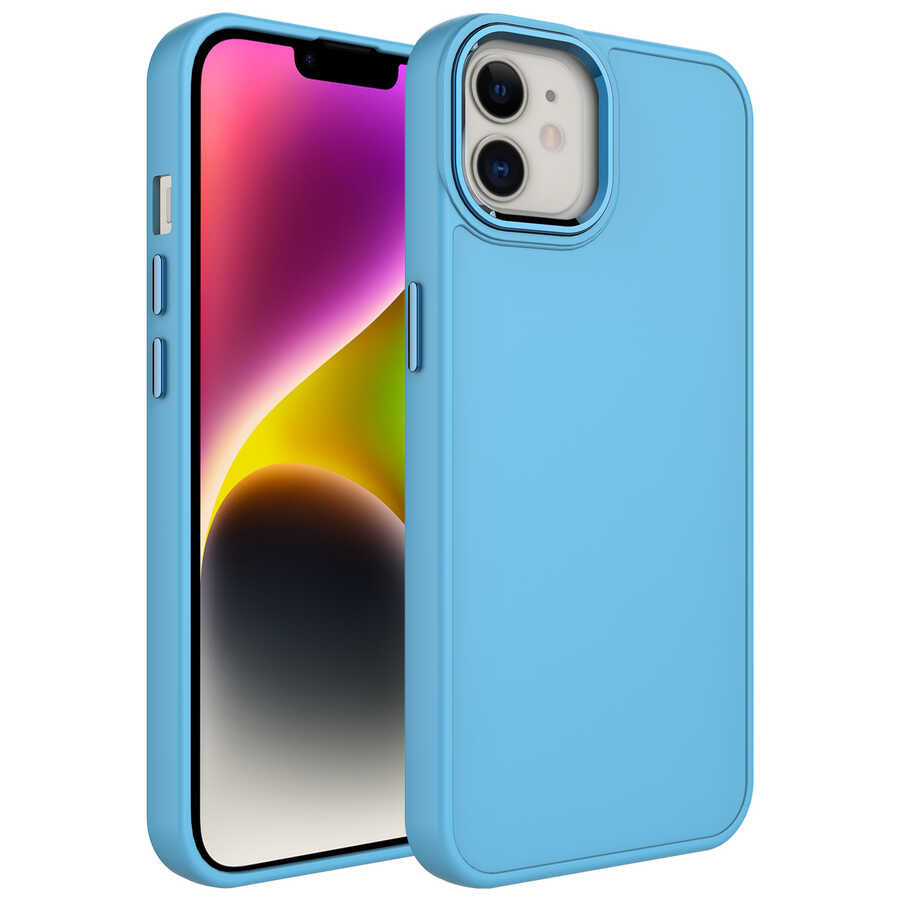 Apple iPhone 12 Uyumlu Kılıf Metal Çerçeve ve Buton Tasarımlı Silikon Zore Luna Kapak