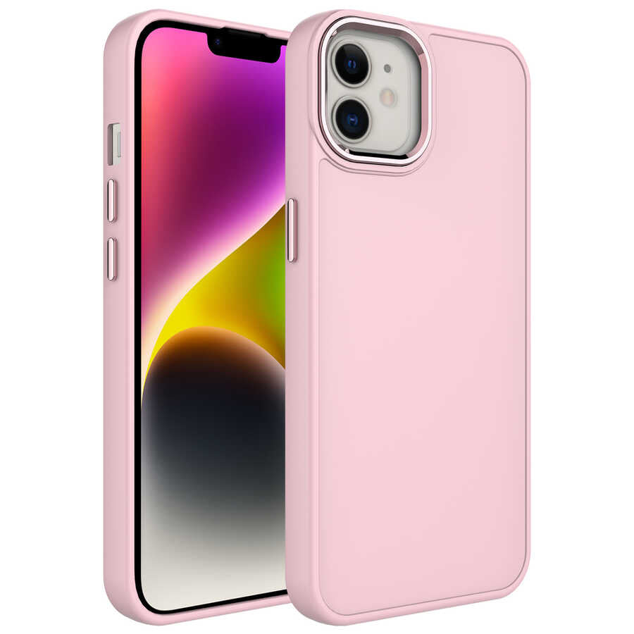 Apple iPhone 12 Uyumlu Kılıf Metal Çerçeve ve Buton Tasarımlı Silikon Zore Luna Kapak