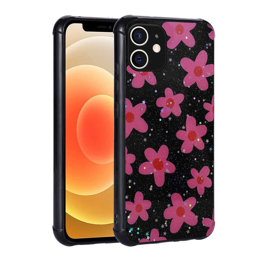 Apple iPhone 12 Uyumlu Kılıf Simli Desenli Kamera Korumalı Parlak Zore Popy Kapak