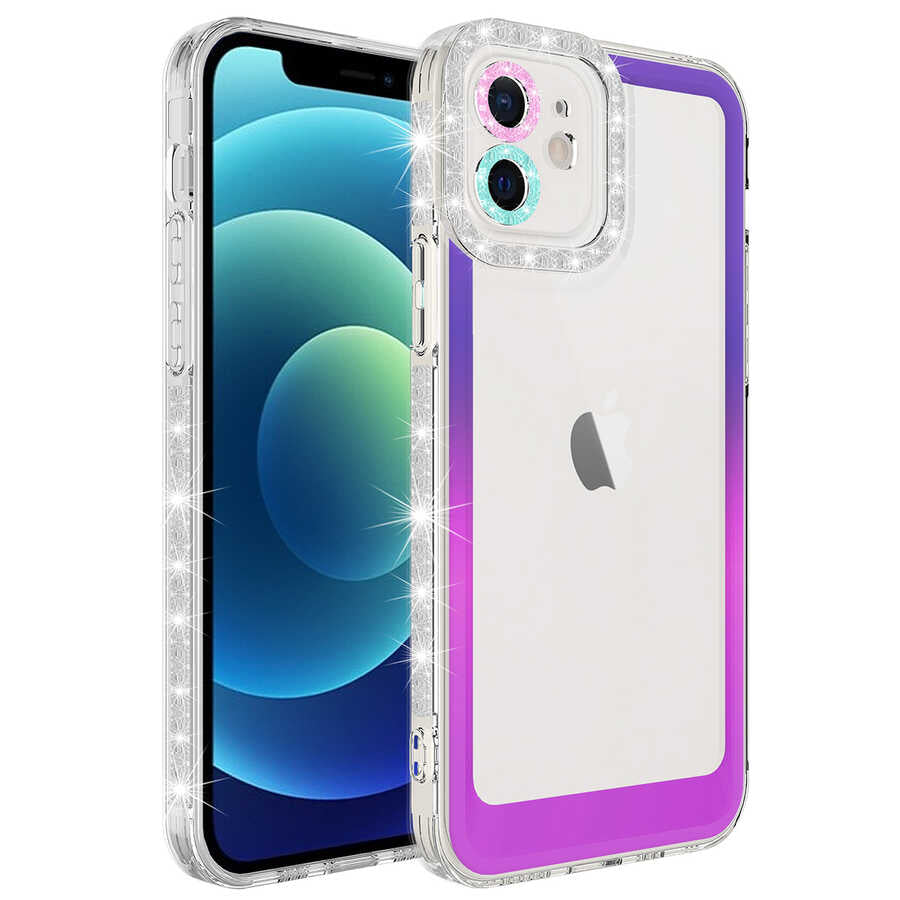 Apple iPhone 12 Uyumlu Kılıf Simli ve Renk Geçiş Tasarımlı Lens Korumalı Zore Park Kapak