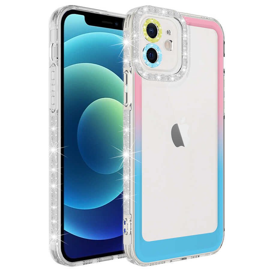 Apple iPhone 12 Uyumlu Kılıf Simli ve Renk Geçiş Tasarımlı Lens Korumalı Zore Park Kapak