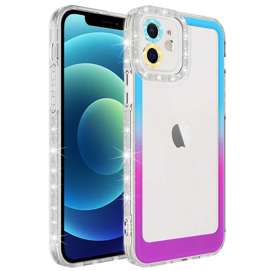 Apple iPhone 12 Uyumlu Kılıf Simli ve Renk Geçiş Tasarımlı Lens Korumalı Zore Park Kapak