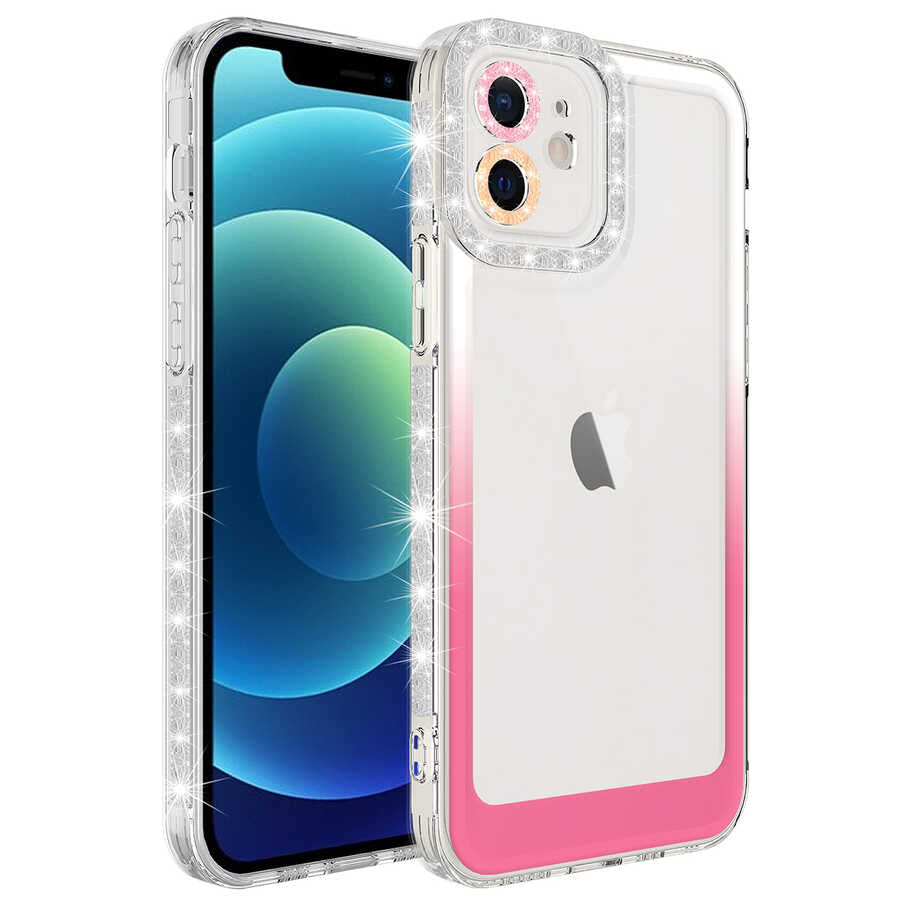 Apple iPhone 12 Uyumlu Kılıf Simli ve Renk Geçiş Tasarımlı Lens Korumalı Zore Park Kapak