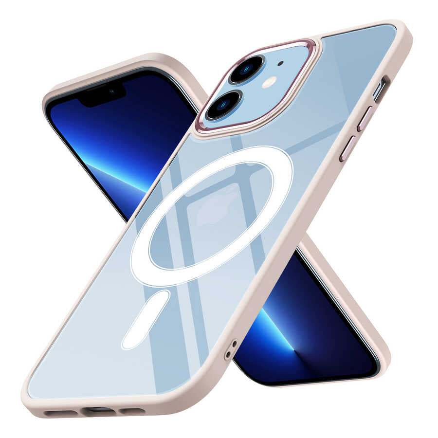Apple iPhone 12 Uyumlu Kılıf Wireless Şarj Özellikli Zore Krom M-safe Silikon Kapak
