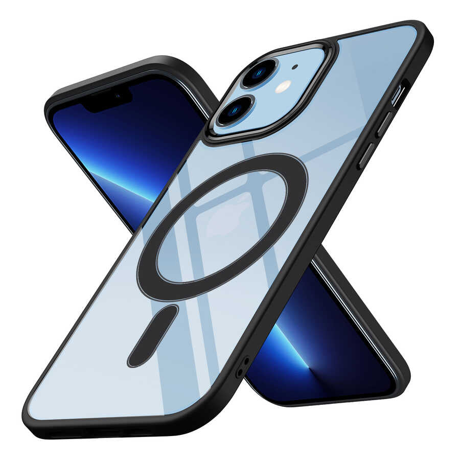 Apple iPhone 12 Uyumlu Kılıf Wireless Şarj Özellikli Zore Krom M-safe Silikon Kapak